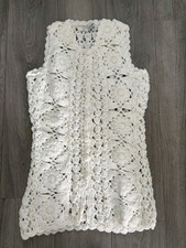New Hand Crocheted Cream Crochet Knit Waistcoat Boho Hippie Festival Ibiza 8 10