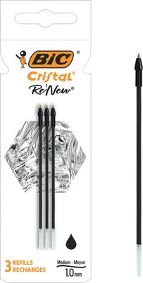 2 bis 60x BIC Kugelschreiber-Mine Cristal RE'NEW, schwarz, S - SPARE BIS ZU 68%