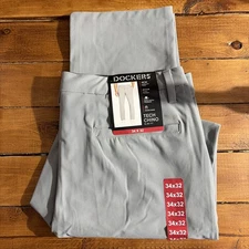 Dockers Tech Chino Pants Men 34x32 Gray Performance Slim Fit Wicking Stretch NEW