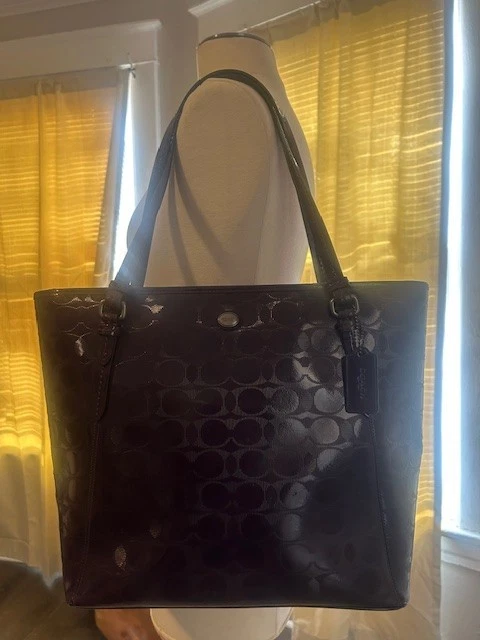 Bolso de Mano Coach Charol -Púrpura Berenjena-Bolso Clásico Hobo/Hombro con Cremallera Superior Foto 3 de 4