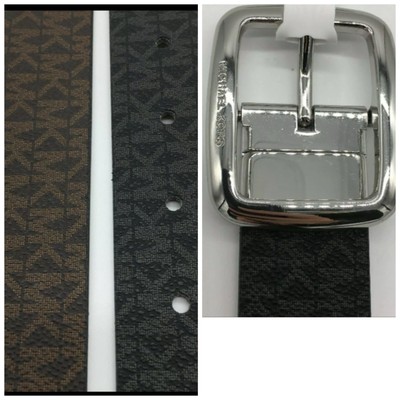 Michael Kors Womens Rectangle Buckle Reversible BlacktoBrown LogoBelt SizeXLarge