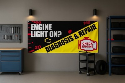 Check Engine Light Diagnosis Repair Banner Garage Workshop Wall Sign 71x24 Vinyl