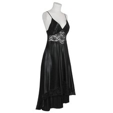 Sz M Vintage 90s Victoria  s Secret Gold Label Black Satin Lace Slip Dress