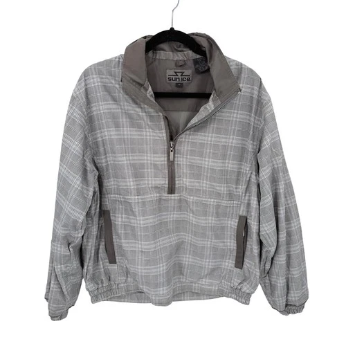 Sun Ice Mens Brown Plaid Half Zip Windbreaker Jacket 2470 Grey White Medium - product listing photo