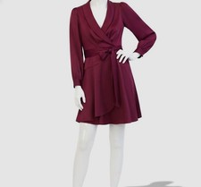 Vince Camuto Women Red Satin Shawl-Collar Belted Fit & Flare Dress Size: 16