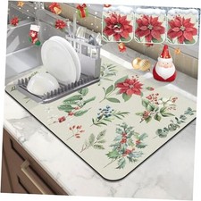 Christmas Dish Drying Mat for Kitchen Counter, 12" x 20" Christmas Herbs
