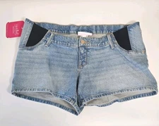Isabel Maternity Denim Midi shorts Size 12 Expandable Side Panels Light Wash