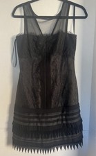 BCBG Maxazria Black Lace Overlay Cocktail Dress Women’s 0 Tiered Pleat Detail