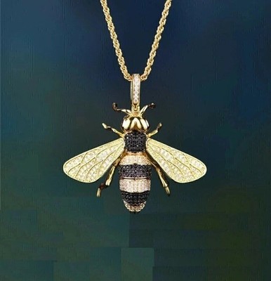 2Ct Real Moissanite Pretty Bee Pendant Necklaces 14K Yellow Gold Plated Silver