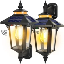 2 Pack Solar Wall Lantern Lights Outdoor with 3 Lighting Modes, Motion Sensor...