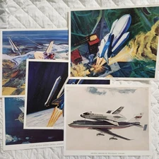 Lot of 5 vintage NASA Space Shuttle Artist Concept Lithograph Prints