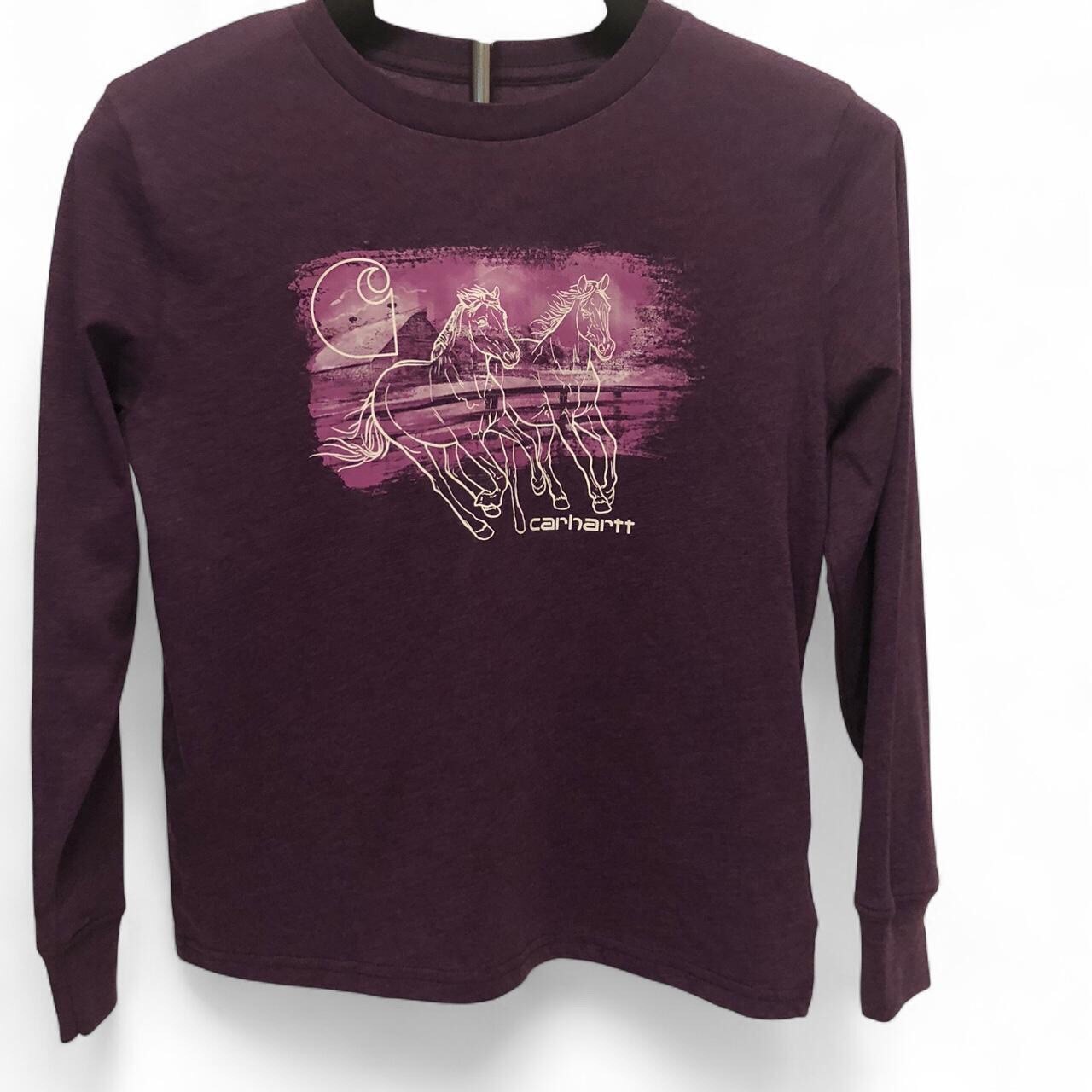 Carhartt Girl's Long Sleeves Horse Graphic T-shirt Size M (10) Majesty Heather