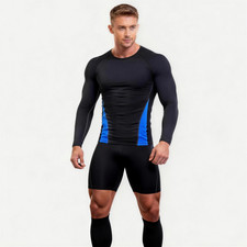 Athletic Long Sleeve Compression Shirts Dry Fit Sports Gym Shirts Outdoor Blue