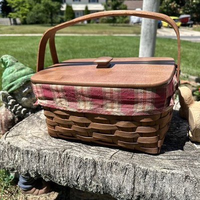 Longaberger 2008 Lunch Box Basket  Lid Orchard Park Liner & Protector. Dark Wood