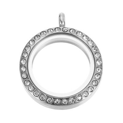 Living Floating Memory Locket, 17.5mm Stainless Steel Round Glass Locket, Silver