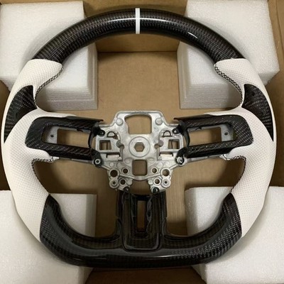 White Leather Carbon Fiber Steering Wheel For Ford Mustang GT S550 GT500 15-23