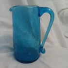 Vintage Blenko Glass Mini Pitcher Azure Blue Rough Pontil Handblown Bubbles