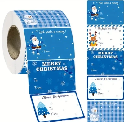 christmas labels blue xmas festive self adhesive sticky gift present sticky gift