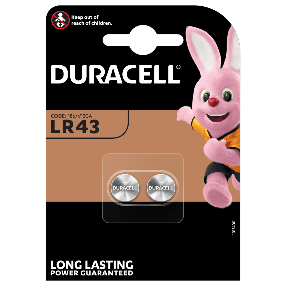 LR43 Batteries 1.5V Coin Cell Button 186 AG12 V12GA Duracell 2 Pack
