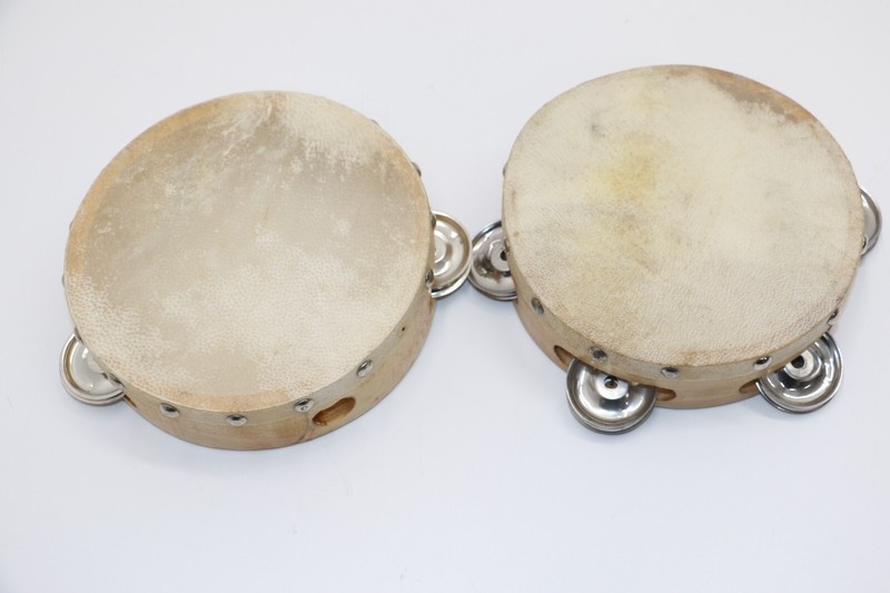 6" Inch Wooden Tambourine Handheld Hand Drum (PAIR)