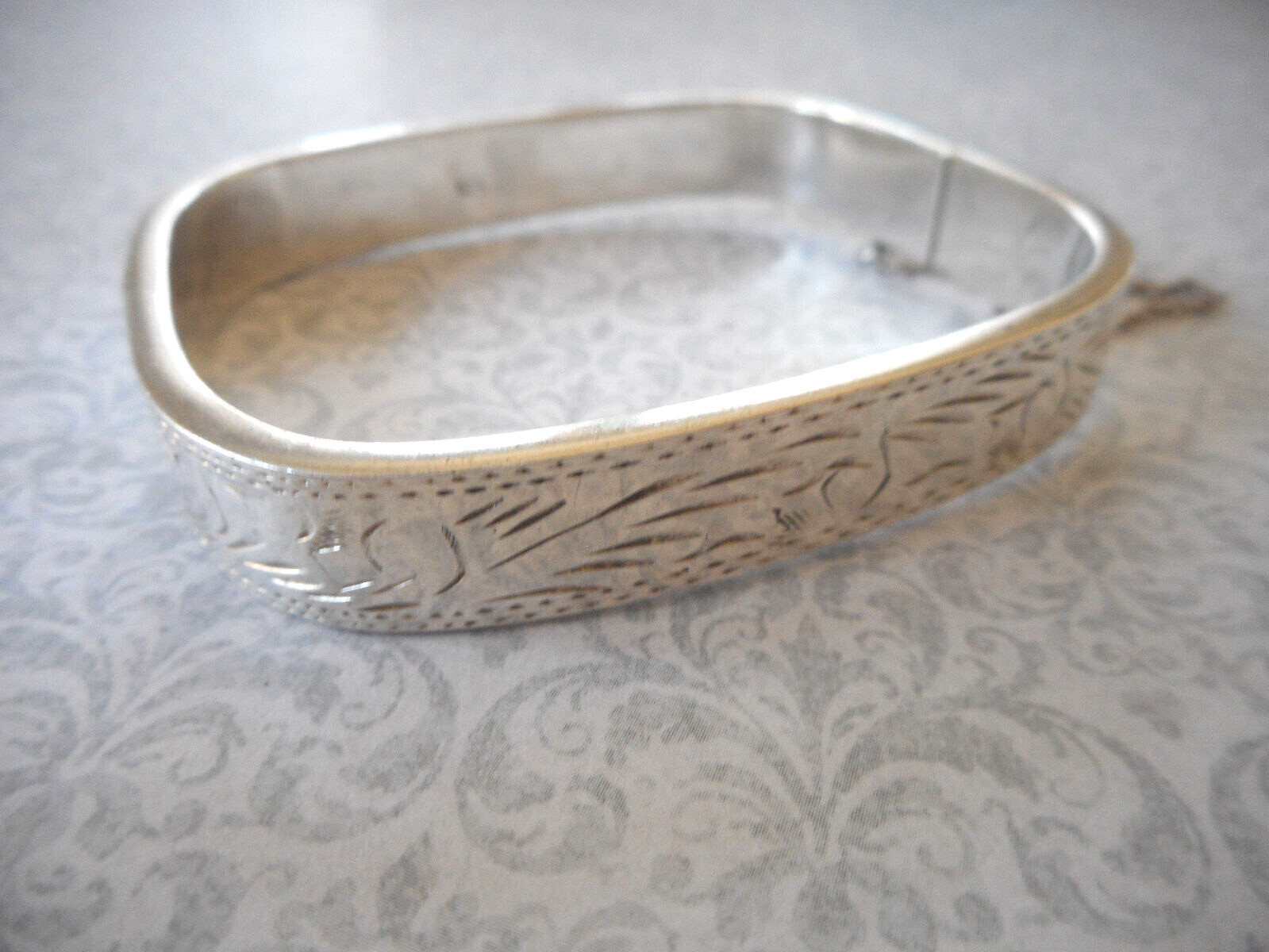 Rectangular Sterling Silver Etched Bangle Bracele… - image 3
