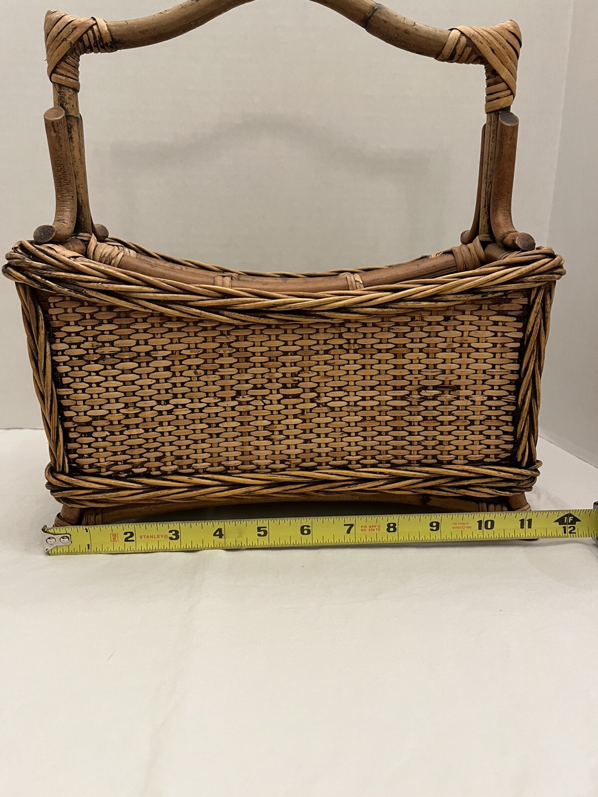 Vintage Bamboo Rattan Wicker Basket Utensil Caddy Storage Organizer
