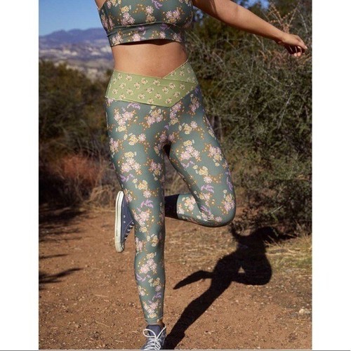 Floral Crossover Legging Green Medium 