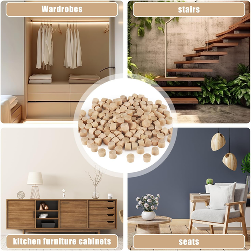 160Pcs Flat Head Wood Plugs, 3/8 Inch Multifunctional Wooden Screw Plugs Wood Sc - Picture 4 of 12