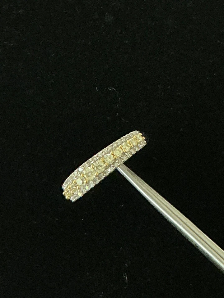 14K 白金 57 白色/黄色钻石戒指 0.75 克拉带 — 第 4/4 张图片