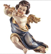 ANGELO CON FLAUTO DA PARETE IN LEGNO DELLA VALGARDENA DECORATO A MANO CM 11
