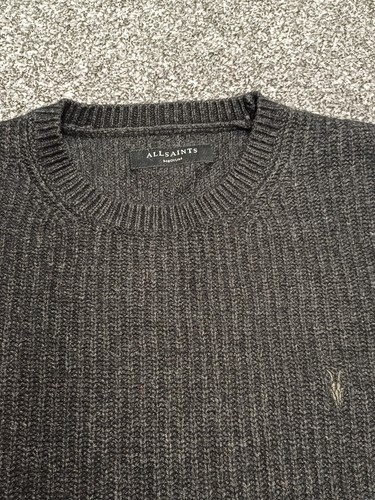 All Saints Pullover Herren mittelgrau Strick Rundhals Langarm Pulli - Bild 2 von 10