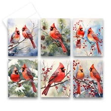 12 Assorted Christmas Cardinals Greeting Cards with Envelopes (2 of each)