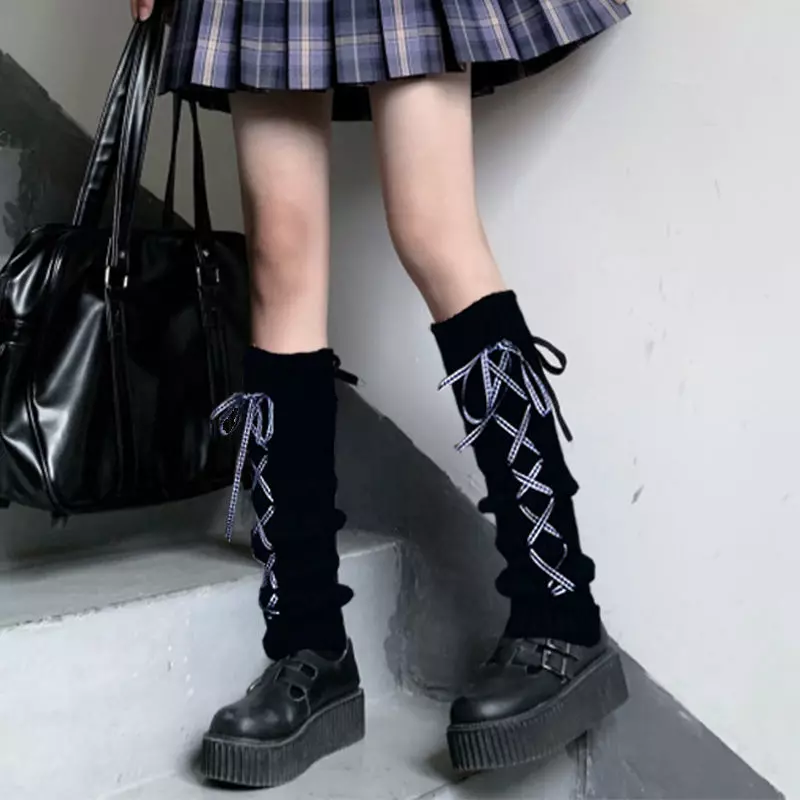 Women Lolita Loose Leg Warmers Lace Up Bubble Boot Socks Japanese