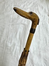 Antique Carved Glass Eye Wood Greyhound Dog Head Umbrella Walking Stick Cane