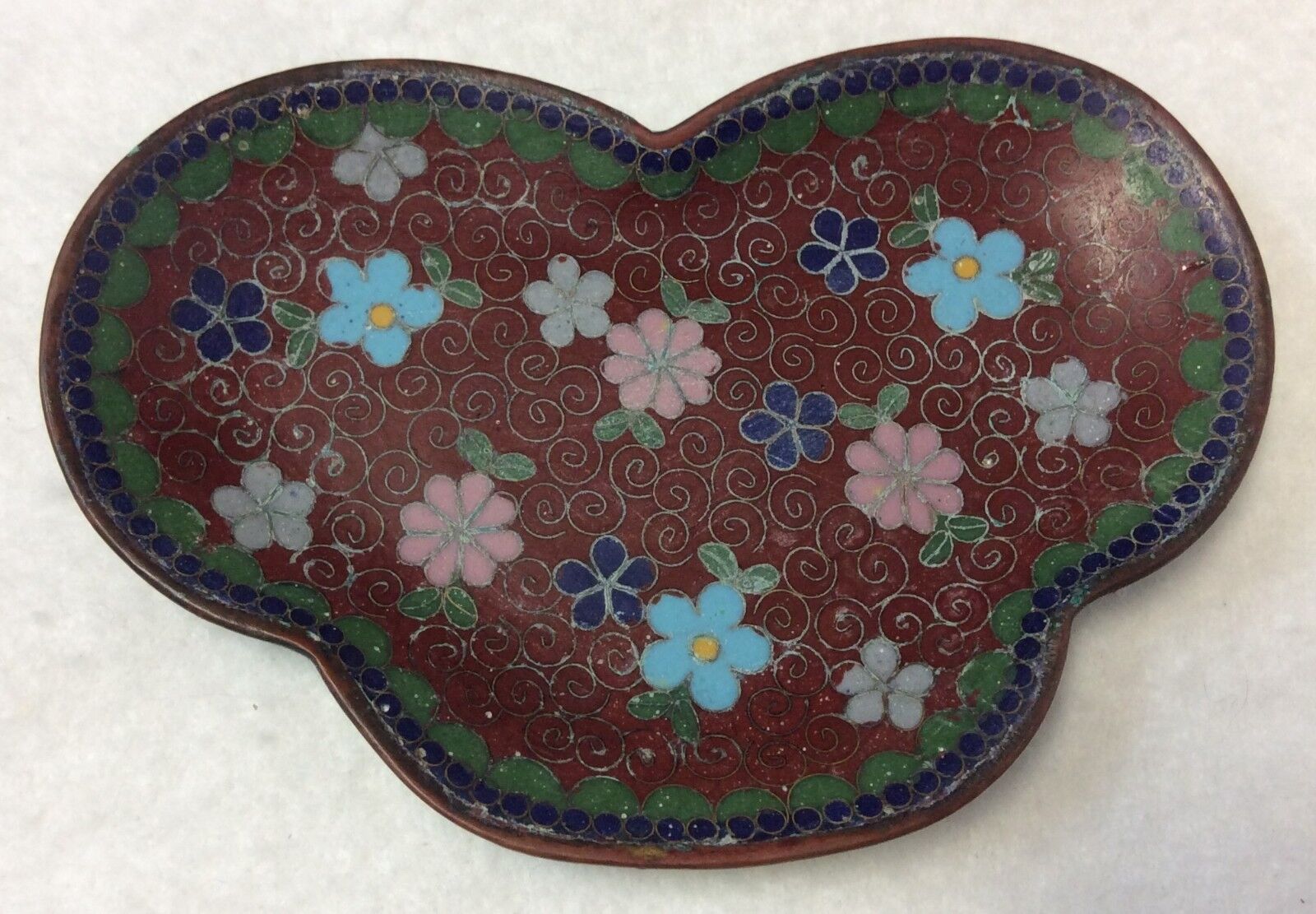 Antique Japanese Cloisonne Pin Tray ~ 5x3 Inches ~ Heart Shaped