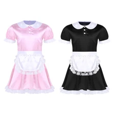 Sissy Mens Stain French Maid Fancy Dress Costume Girl Uniform Outfit Cosplay