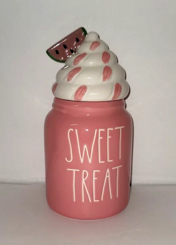 Rae Dunn~Sweet Treats~ Watermelon Baby Canister Jar Pink Melon Figural Topper