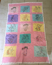 HANDMADE Quilt baby bed crib embroidery birds pink COVERLET lap blanket 54x36
