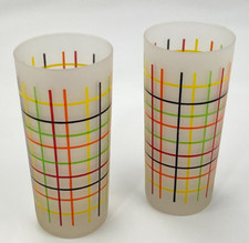 VTG MCM Morgan Colorful Striped Tumbler Glasses Set of 2 Frosted RARE! Barware