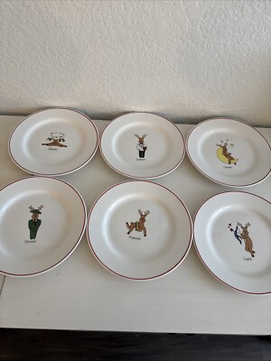 Rainbow Mountain LTD 6 Vintage Christmas Reindeer Salad Dessert Plates EUC.