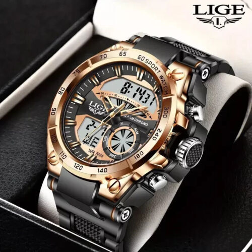 LIGE Men's Military-Style Digital Watch - 1968.5inch Water Resistant, LED Displa