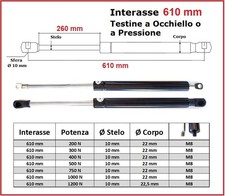 PISTONE a GAS Interasse 610 mm Fissaggio Occhiello Ø 8,2 o Pressione - 1 Pezzo