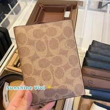 NWT Coach CW170 Passport Case in Signature Canvas Tan/Black