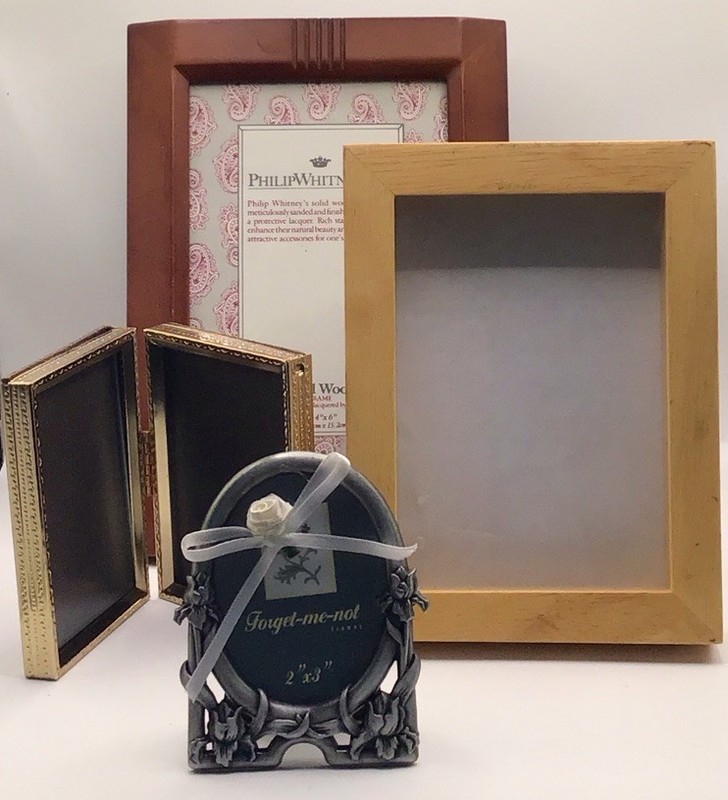 Vtg Lot Of 3 Picture Frames 1 Shadow Box Various Sizes Brass/Pewter & Solid Wood