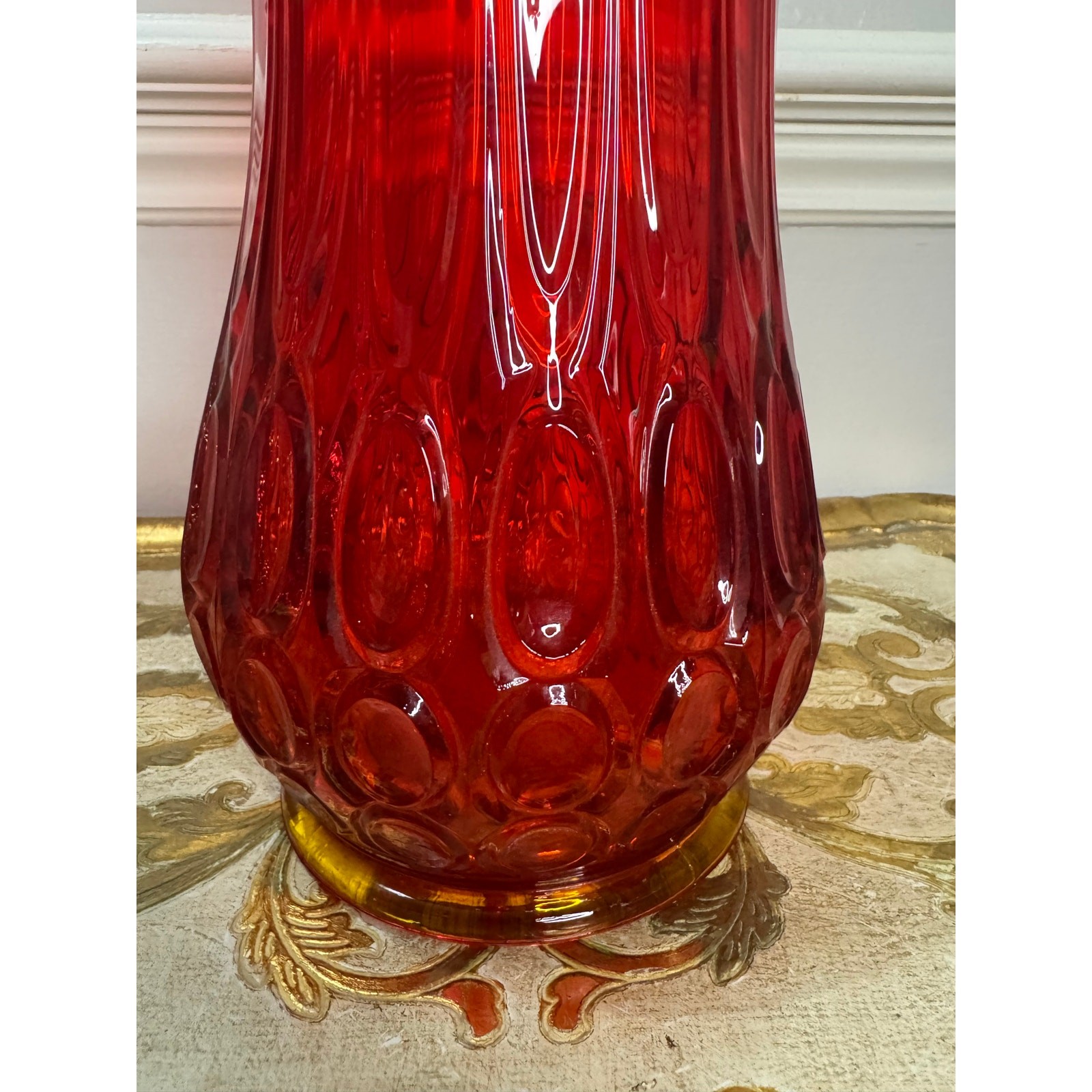 L.E.Smith Amberina Thousand Eye "nubby butt" Swung Vase