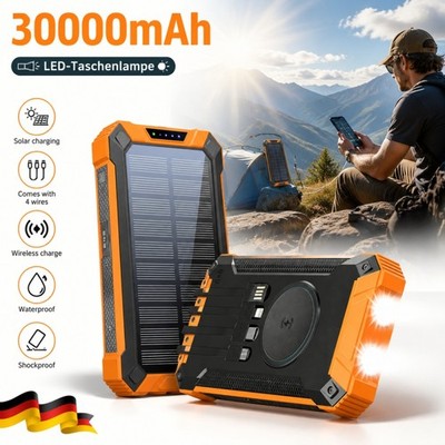 30000mAh Solar Power Bank Externer Batterie Ladegerät mit Taschenlampe Ladegerät