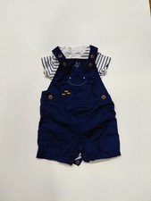 Carters Navy Overall Shorts White Striped T-Shirt 2-Piece Set 3M Cotton