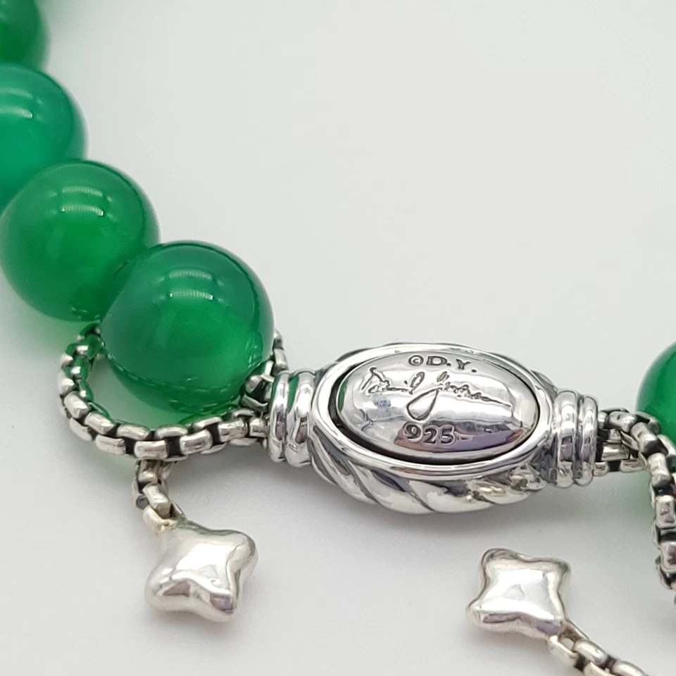 Браслет-тягач David Yurman из чистого серебра с зеленым ониксом духовными бусинами 8 мм - Изображение 3 из 4