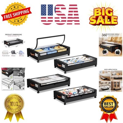 4 Pack Under Bed Storage with Wheels, Under Bed Storage Containers with Lids,...