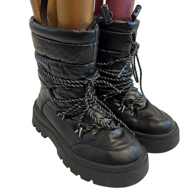 Primark winter boots US womens 7 black soft shell insulated chunky platform snow
